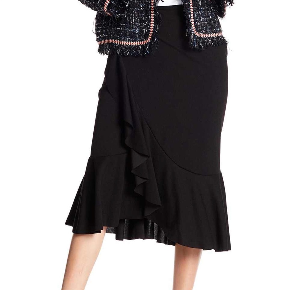 Black ruffle midi skirt